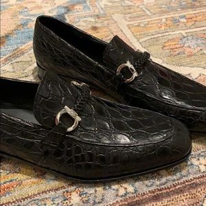 Salvatore Ferragamo Crocodile Nero Loafers